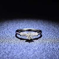 925 Silver Moissanite Ring Women's Bow Flower Diamond-50 points (set with D color moissanite)  Size 19