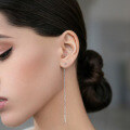 wholesale 925 Sterling Silver Zircon Ear Wire Long Drop Fringe Earrings High-End-0-2