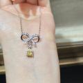 wholesale S925 Sterling Silver Necklace for Women with Bowknot, Ins Style, Simple and Versatile, High-End and Adorable, Sweet Chain with Pink Diamond Pendant-0-3