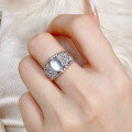wholesale Metal: S925 Silver Ins style pure silver hollowed-out water foam jade 6*8 ring new Chinese style cabochon ring-0-3