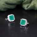 wholesale S925 Sterling Silver Vintage Elegant Gemstone Earrings with Natural Chrysoprase Inlay, Small Luxurious Style Square Earrings-0-1