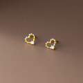 wholesale S925 Sterling Silver Geometric Ear Studs Women Korean Style Minimalist Line Hollow-Out Single Diamond Heart Ear Jewelry M0042-0-2