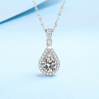 wholesale PT950 plated 925 sterling silver moissanite necklace for women, teardrop pendant, high-end elegant collarbone chain, in stock-Zircon 6.5mm 925 silver