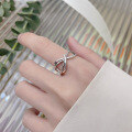 wholesale S925 silver retro vintage geometric twist line creative niche design open ring-0-3
