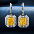 wholesale High Carbon Diamond New 4ct Rectangular Colored Yellow Ice Flower Cut 8*10 Stud Earrings for Europe and America-0-0