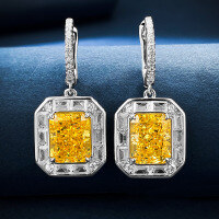 wholesale High Carbon Diamond New 4ct Rectangular Colored Yellow Ice Flower Cut 8*10 Stud Earrings for Europe and America-E265 Yellow Diamond &gt;925 Silver