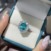 Sterling Silver Paraiba-Inspired Cultured Gemstone Ring and Earrings Set-3-carat synthetic yttrium aluminum garnet ring  US size 8