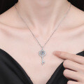 S925 Sterling Silver Moissanite Sunflower Key Pendant Necklace-0-2