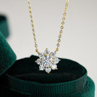 14K Gold Plated 925 Sterling Silver Moissanite Sunflower Pendant Necklace-1 carat (empty setting)  925 silver