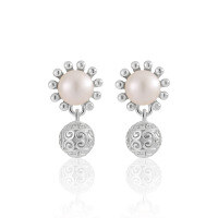 wholesale S925 Sterling Silver Small Sphere Pendant Pearl Earrings for Women, Niche Original Vintage Personality Ins Advanced Sense Temperament-18K gold [with sterling silver ear plugs]  925 silver