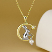 wholesale S925 Sterling Silver Freshwater Pearl Rabbit Necklace, Advanced Design, New Chinese Style Necklace, Fine Craftsmanship Accessory-CT-032 Sterling Silver Necklace 925 Silver