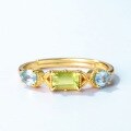 wholesale S925 Electroplated 10K Gold Geometric Peridot Ring, Japanese and Korean New Retro Style Fine Craft Silver Jewelry Wholesale-0-4