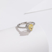 wholesale S925 Sterling Silver Waterdrop Pear-Shaped Ring for Women with Ice Flower Cut and High-Carbon Diamond-Yellow Diamond Ring Adjustable Opening