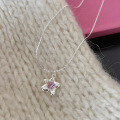 wholesale S925 Sterling Silver Pink Diamond Small Starfish Necklace for Women, Light Luxury Advanced Sense Five-Pointed Star Sweet and Cool Style Elegant Collarbone Chain-0-2