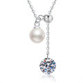 S925 Sterling Silver Moissanite Necklace with Pearl and Tassel Pendant-0-3
