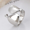 wholesale S925 Sterling Silver Korean Style Minimalist Exaggerated Hip-Hop Ribbon Wide Band Distinctive Open Ring-0-0
