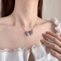 wholesale S925 Sterling Silver Super Fairy Bow Dreamy Pink Purple Diamond Necklace Fashionable Elegant Sweet and Edgy Style Exquisite Collarbone Chain-0-3