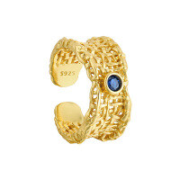 wholesale S925 Sterling Silver 836 Korean Version Minimalist Ins-style Woven Web Openwork Design Inlaid with Blue Zircon Ring for Women-18K Gold [No. 14/Adjustable] Opening adjustable
