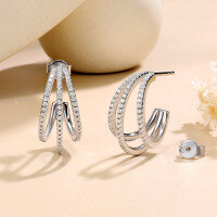 wholesale 925 Sterling Silver Cross-Border New Moissanite Earrings, Fashionable and Unique, Women's Small Design, High-End Sense, Versatile Earrings-Platinum