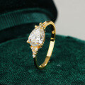 18K Gold Plated S925 Silver Moissanite Pear-shaped Halo Ring-0-1