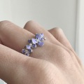 wholesale S925 Sterling Silver Monet Wisteria Flower Ring Romantic and Exquisite Vintage Purple Flower Enamel Drop Ring for Women-0-4