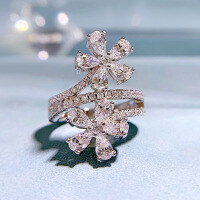wholesale 925 Silver New Style High Carbon Diamond Drop 3*5 Flower Yellow and White Diamond Popular European and American Ring-R466 White Diamond No. 8