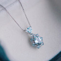 wholesale S925 Sterling Silver Aquamarine Necklace for Women, Summer Fashion Minimalist Luxury Small Design Collarbone Chain, New Collection-0-0