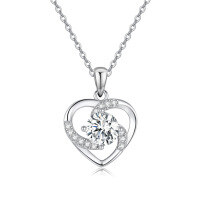 wholesale 925 Sterling Silver Moissanite Pendant Eternal Heart Necklace for Women, Versatile High-End Tarnish-Resistant Cross-Border Jewelry Clavicle Chain-1ct zircon>925 silver