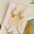 wholesale 925 Silver Gold-Plated Enamel Butterfly Tassel with Waterdrop Hetian Jade Earrings for Hanfu Chinese Retro Style-0-5