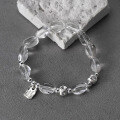 wholesale 925 Sterling Silver Exquisite Niche Irregular White Crystal Square Pendant Cat's Eye Beaded Elastic Bracelet S7417-0-3