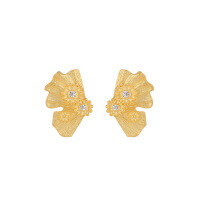 wholesale S925 Sterling Silver Irregular Floral Diamond Inlaid Fan Earrings for Women, Small and Unique, Light Luxury Silver Earrings-18K gold [with sterling silver ear plugs]  925 silver