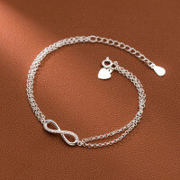 wholesale S925 Sterling Silver Women's Infinity Figure 8 Double Layer Chain Bracelet with Diamond Accents in Simple Korean Style-s925 silver bracelet