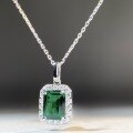 wholesale S925 Silver Cross-border European and American Women's Princess-Cut Emerald Necklace with Full Pave Zircon Pendant Wholesale-0-1