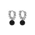 wholesale S925 Sterling Silver Geometric Circle Bead Pearl Black Onyx Textured Ear Clips for Women, Korean Version Ins Minimalist Niche Design-0-7