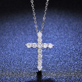 925 Sterling Silver 1ct Moissanite Women's Necklace with Geometric Cross Pendant-0-4