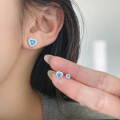 wholesale S925 Sterling Silver Korean Style Sparkling White Diamond Heart Stud Earrings Simple Sweet Blue Diamond Heart-shaped Earrings M06515-0-0