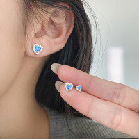 wholesale S925 Sterling Silver Korean Style Sparkling White Diamond Heart Stud Earrings Simple Sweet Blue Diamond Heart-shaped Earrings M06515-S925 silver pair silver 4mm