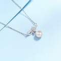 wholesale S925 Sterling Silver Natural Freshwater Pearl Necklace for Women with Bow Pendant, Sweet and Elegant Collarbone Chain for Distribution and Wholesale-0-2