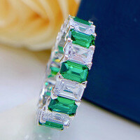 wholesale S925 Silver Large Row Diamond Ring Fashionable Green Diamond Emerald Cut Square Full Circle Diamond Ring Index Finger Ring-R055 Green No.7