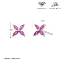 wholesale 925 Sterling Silver Colorful Zircon Flower Stud Earrings For Women-925 silver plated with platinum + red corundum 925 silver