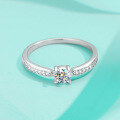 wholesale S925 Moissanite Ring for Women, Simple and Stylish Four-Prong Light Luxury Petite Thin Band with Micro-Paved Design Trendy Stackable Ring-0-1