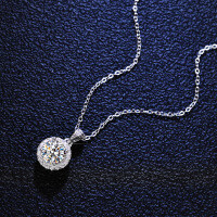Sterling Silver 1-Carat Moissanite Pendant Necklace for Women-1-carat necklace (D color moissanite)  925 silver
