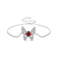 wholesale S925 Sterling Silver Moissanite Butterfly Intricate Craftsmanship Premium Edition Bracelet Cross-Border Hot-Selling Jewelry High-End Gift for Best Friend-1 carat (red moissanite) bracelet 925 silver