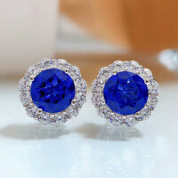 wholesale Metal material first, ZHUOZHFAN Jewelry New Fashion Earrings for Women 80mm Imitation Sapphire European and American Trendy Ins Style-E172-Blue Diamond 925 Silver