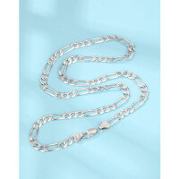 wholesale 925 Sterling Silver 5mm Flat Mother and Son 3:1 Ratio Necklace for Men, Cross-Border European and American Fashion Hip-Hop High-End Sense Collarbone Chain for Women-5mm flattened mother-and-child chain, 45cm, white gold, approximately 12g  925 silver