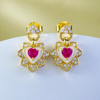 wholesale S925 Silver Jewelry, Zhuo Zhifang 4*4mm Heart-shaped Simple Daily Simulation Red Stud Earrings, Popular in Live Sales-E531 Red Diamond 925 Silver