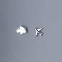 wholesale S925 silver small cloud and airplane pattern ear studs, sweet, fresh, simple, Japanese-style accessory M01210-S925 silver pair 925 silver