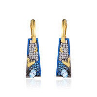 wholesale S925 Sterling Silver Blue Sapphire Natural Topaz Earrings, Niche Square Studs, Original Design Color Gemstone Earrings for Women-Natural Sky Blue Topaz Cube Earrings>925 Silver