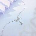 wholesale 925 Sterling Silver Bow with Petal Pendant Necklace, Women's Minimalist Design, High-End Versatile Elegant Collarbone Chain Jewelry-0-1