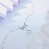 wholesale 925 Sterling Silver Bow with Petal Pendant Necklace, Women's Minimalist Design, High-End Versatile Elegant Collarbone Chain Jewelry-TL012459-Silver 925 Silver